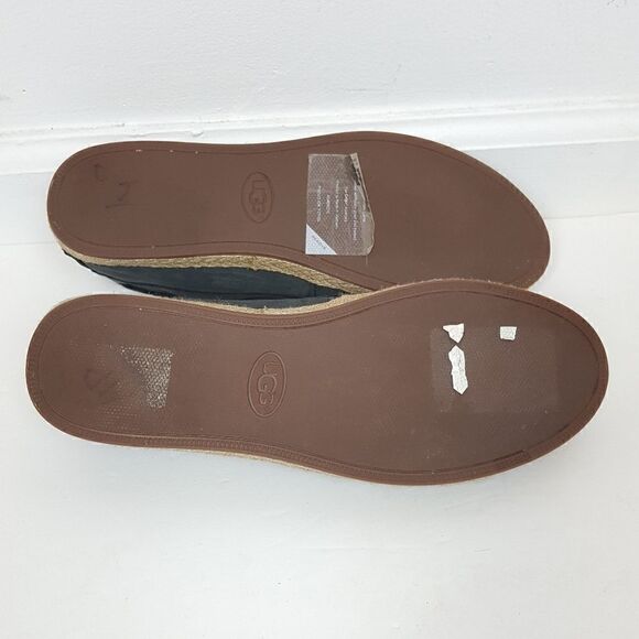 Ugg Logo Black Leather Casual Espadrille Deck Boat - Picture 7 of 7